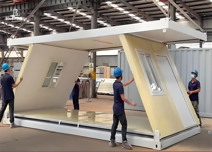 Contenitore pieghevole a forma di Z con quattro finestre e una porta, facile da installare